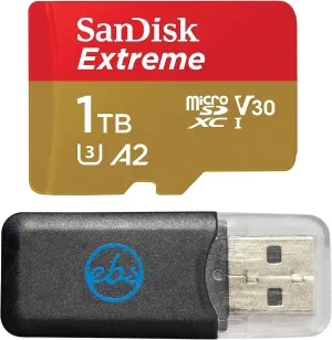 SanDisk 1TB Extreme MicroSDXC Memory Card Compatible with DJI Osmo Action 5 Pro Handheld Camera (SDSQXAV-1T00-GN6MN) U3 A2 V30 Class 10 Bundle with (1) Everything But Stromboli MicroSD Card Reader