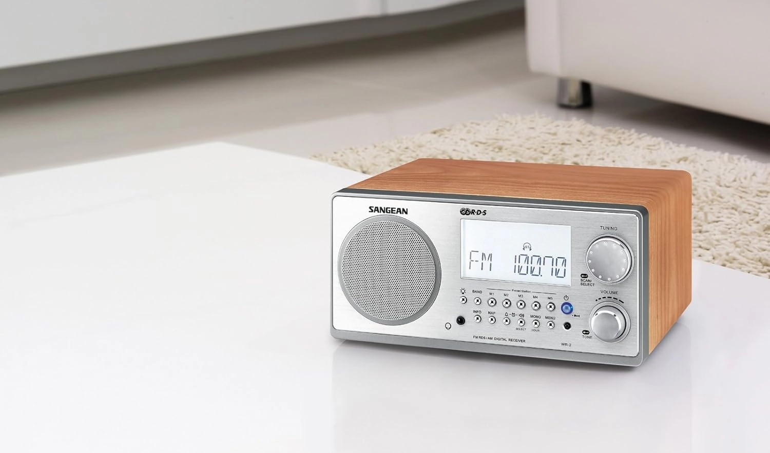 Sangean WR-2 AM/FM-RBDS Wooden Cabinet Digital Tuning Radio (Walnut)