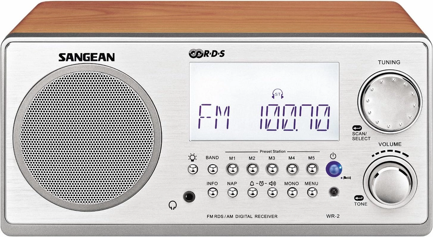 Sangean WR-2 AM/FM-RBDS Wooden Cabinet Digital Tuning Radio (Walnut)