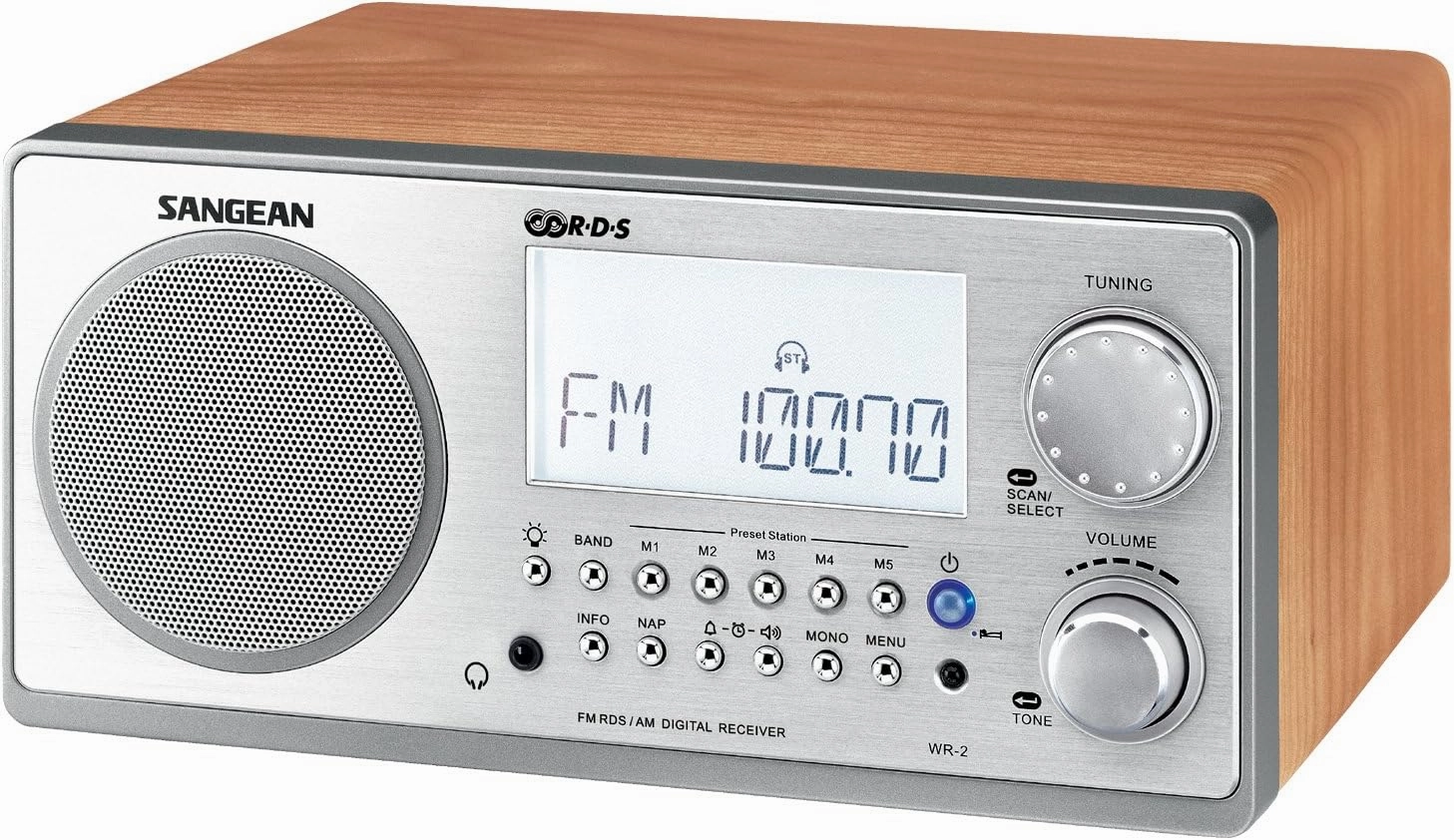 Sangean WR-2 AM/FM-RBDS Wooden Cabinet Digital Tuning Radio (Walnut)