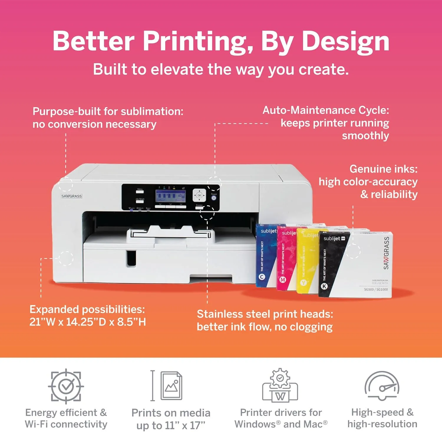 Sawgrass SG1000 Sublimation Printer Starter Bundle | Includes Professional Dye-Sublimation Printer, SubliJet UHD Inks & TruePix Sublimation Paper | Wi-Fi Connectivity | Create Custom Designs