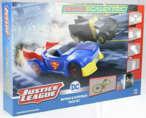 Scalextric Micro Scalextric Justice League Batman vs Superman Battery Powered 1:64 DC Comics Superheros Slot Car Race Track Set G1151T, Black, Blue & Yellow