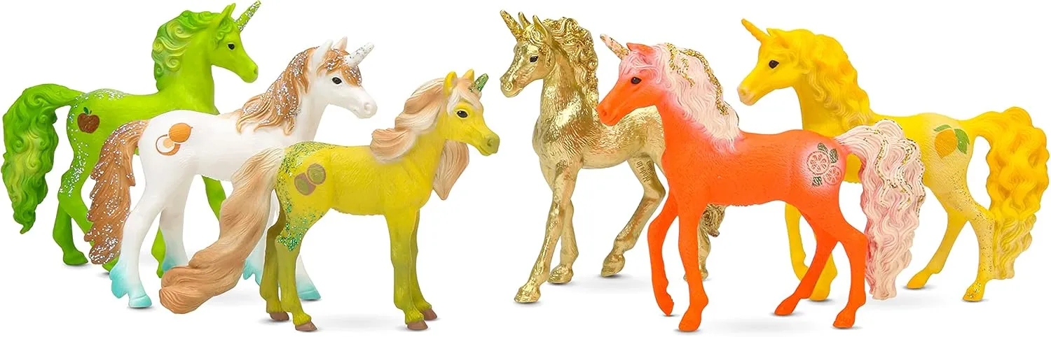 Schleich Bayala Unicorn Gifts for Girls and Boys Ages 5-12, 6-Piece Set, Collectible Foal Toys, Fruit & Gold Unicorn Foals