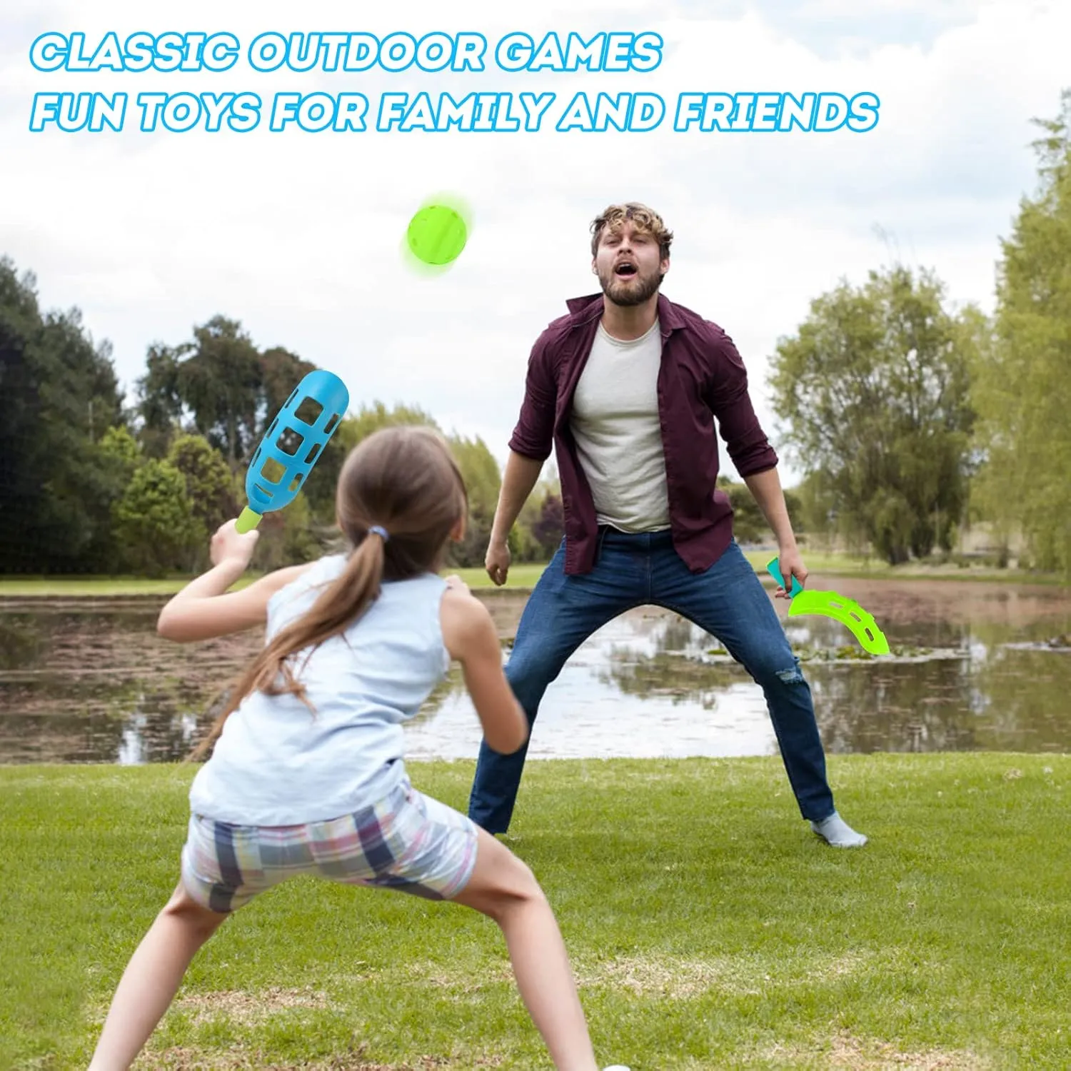 Scoop and Toss Set - Outdoor Toys for Kids with 2 Scoop Rackets and 2 Balls, Beach Lawn Yard Scoop Ball Game for Kids and Adults,Backyard Outside Toss and Catch Game