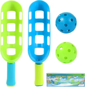 Scoop and Toss Set - Outdoor Toys for Kids with 2 Scoop Rackets and 2 Balls, Beach Lawn Yard Scoop Ball Game for Kids and Adults,Backyard Outside Toss and Catch Game