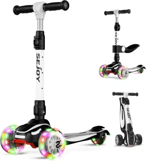 Sejoy Toddler Kick Scooter for Kids with 3 Wheels Extra-Wide Childrens Foldable Toy Scooter with Adjustable Height/Handlebars & Folding Seat for Kids Ages 3 