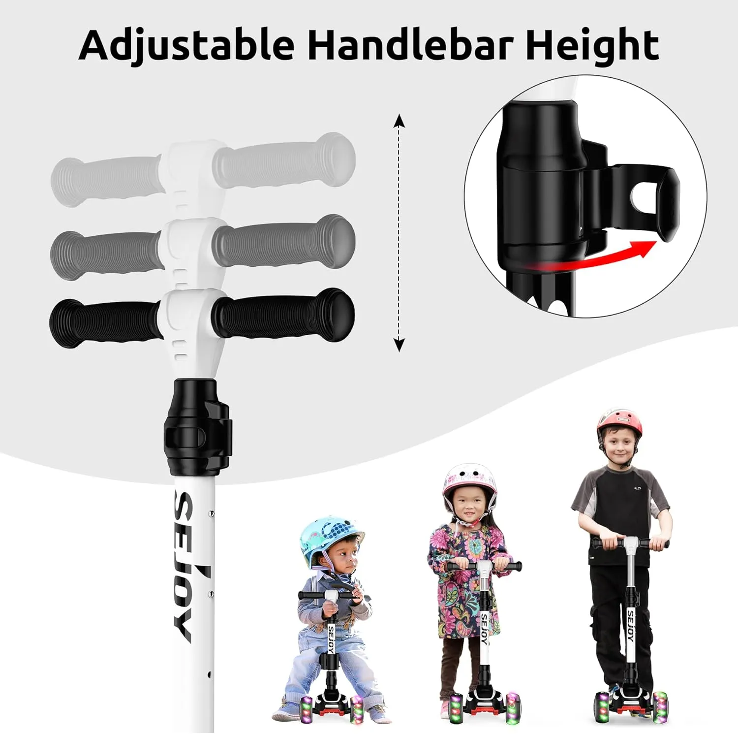 Sejoy Toddler Kick Scooter for Kids with 3 Wheels Extra-Wide Childrens Foldable Toy Scooter with Adjustable Height/Handlebars & Folding Seat for Kids Ages 3 