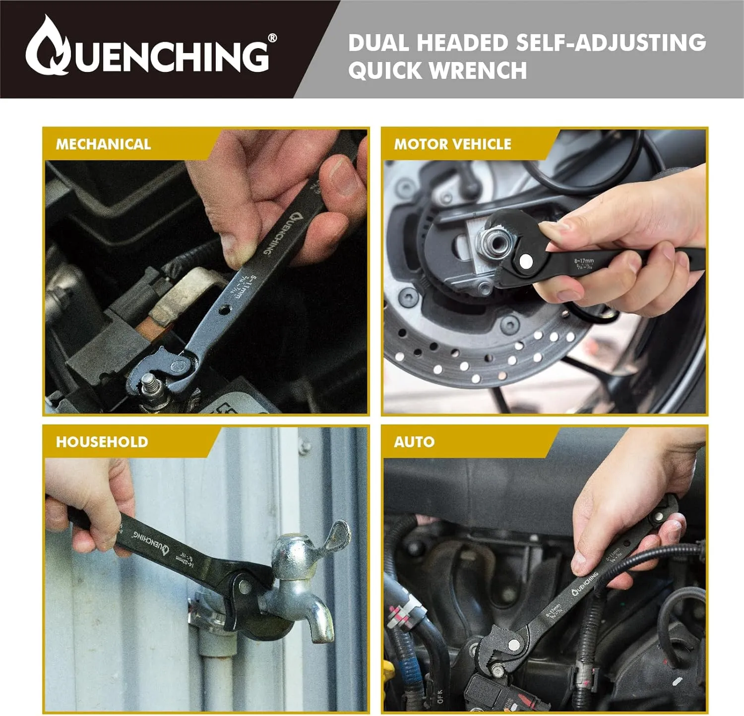 Self-Adjusting Dual Head Crowfoot Wrench, 5/16” to 1-1/4”, 8-32mm, Multi-Size Fit, Quick Adjust Tool for Home Auto Bike Repair, Slim Profile, Crowfoot Wrench Set Alternative