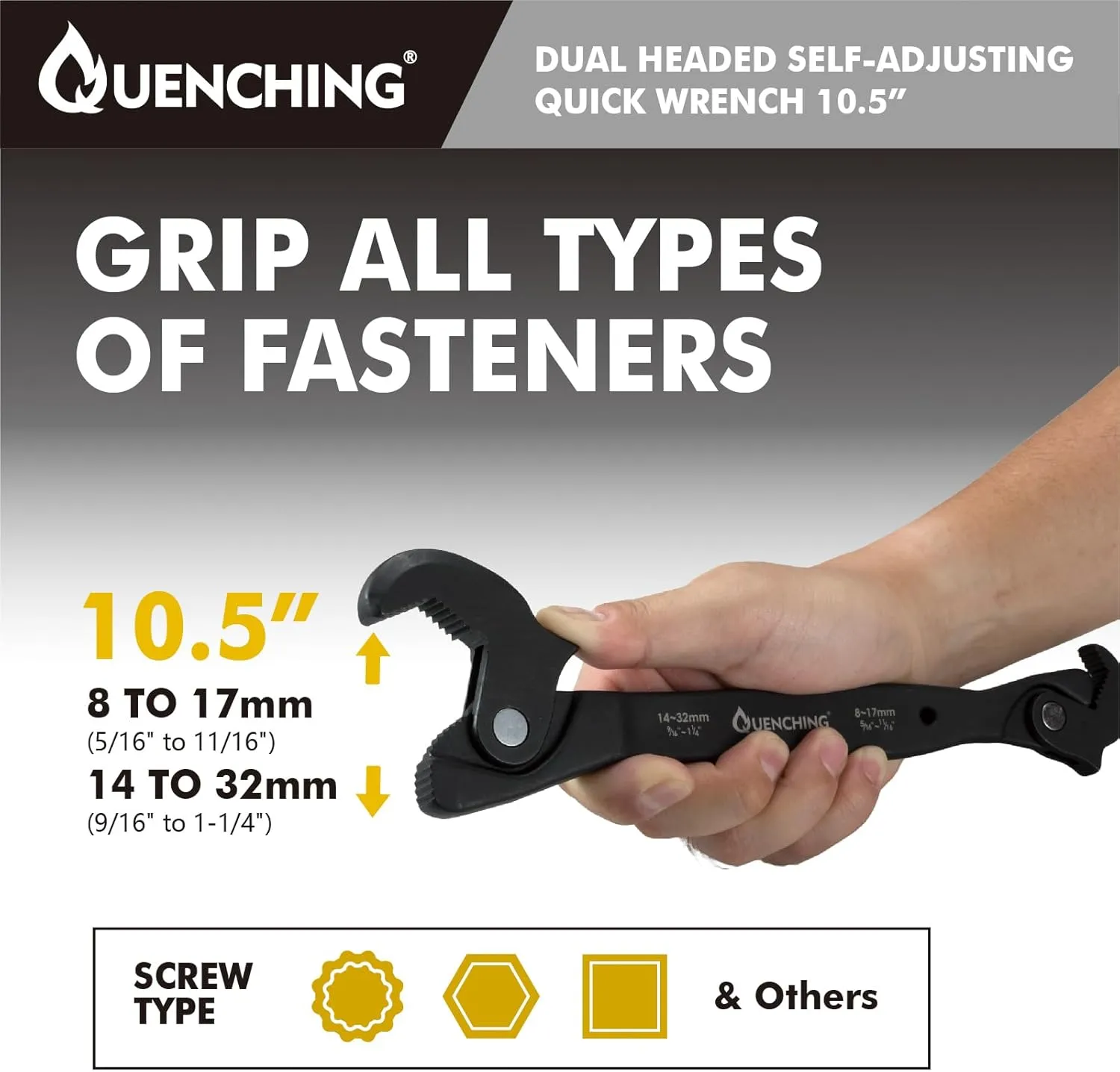 Self-Adjusting Dual Head Crowfoot Wrench, 5/16” to 1-1/4”, 8-32mm, Multi-Size Fit, Quick Adjust Tool for Home Auto Bike Repair, Slim Profile, Crowfoot Wrench Set Alternative