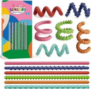 Sensory Fidget Toys for Kids Adults,12PCS Flexible Sensory Sticks for Stress Anxiety Autistic ADHD, Calm Down Travel Airplane Essentials Toys, Stuffers for Teens Kids