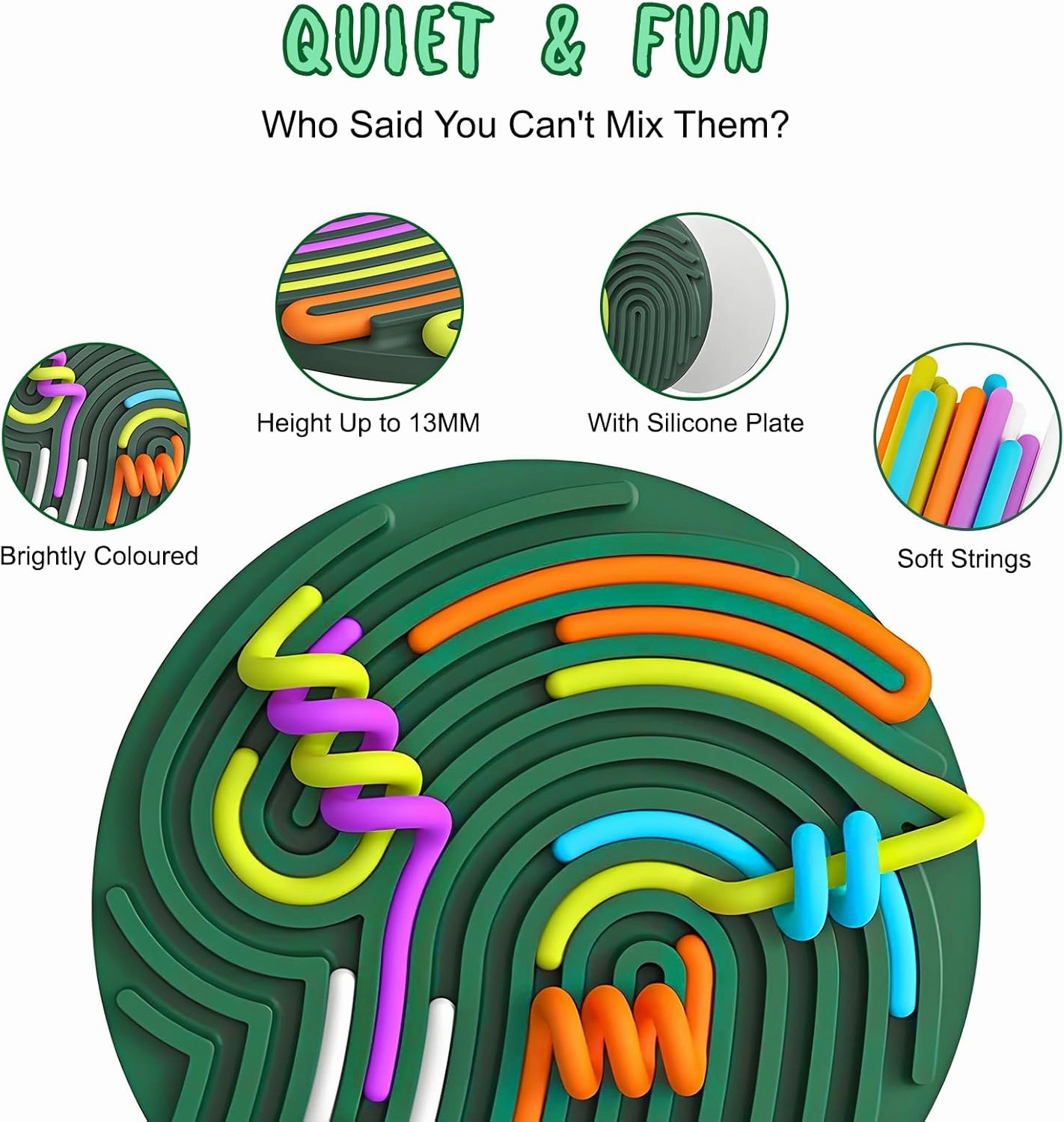 Sensory Activity Board, Silicone Fidget Toy for Stress Relief, Anxiety, ADHD & Calming Autism Sensory Products Double-Sided Silent No Mess, Includes Portable Travel Bag for Kids 3  & Adults (Green)