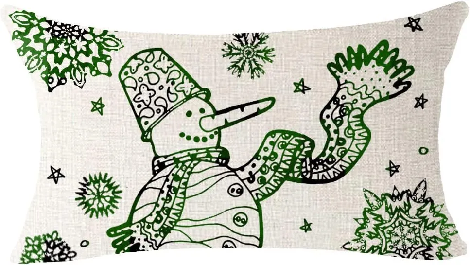 Set of 4 Woods Snowflake Moose Deer Animal Merry Christmas Blessing Gift for Family Home Cotton Linen Decorative Throw Pillow Cover Cushion Case 12x20 inches