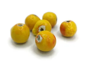 Set of 6 Orange Ball Handmade 15mm Beads for Jewelry Making, Colorful 2mm Hole