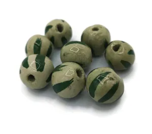 Set of 8 Green Ball Beads for Jewelry Making, 15mm Colorful round Ceramic Craft Supplies Lot, 2mm Hole