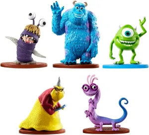 Set of Figures Inspired by Disney Pixar Monsters Inc Movie - Sulley, Mike, Boo, Randall and Roz Character Figures with Base