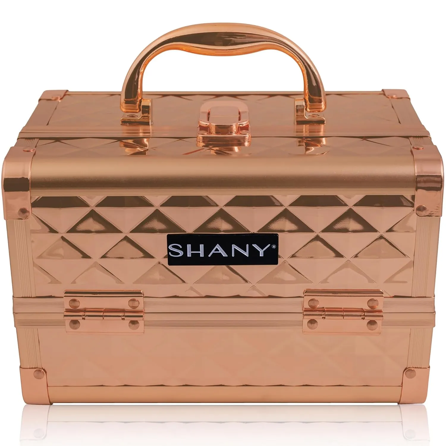SHANY Chic Makeup Train Case Cosmetic Box Portable Makeup Case Cosmetics Beauty Organizer Jewelry storage with Locks, Multi trays Makeup Storage Box with Makeup Mirror - Rose Gold