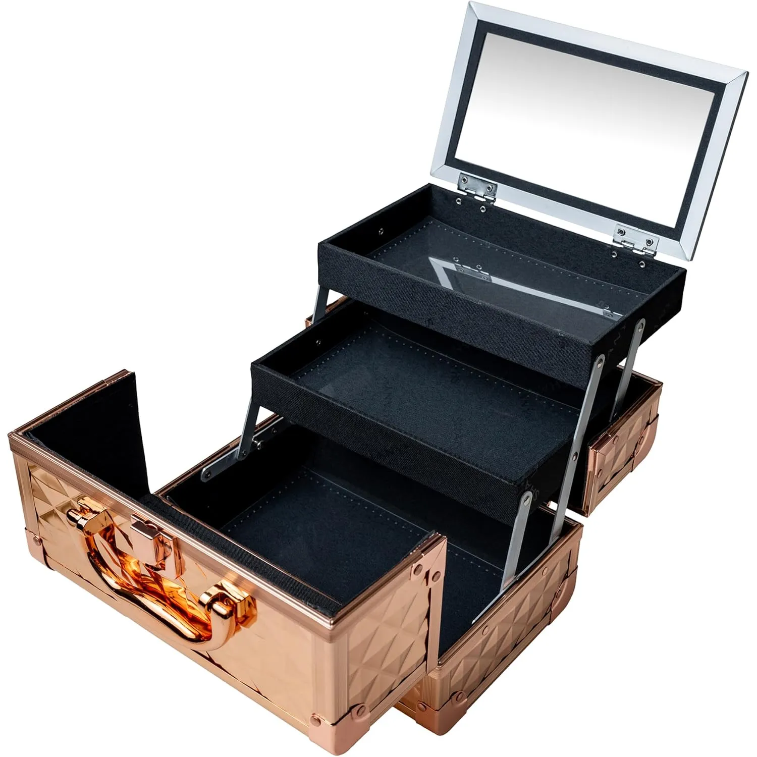SHANY Chic Makeup Train Case Cosmetic Box Portable Makeup Case Cosmetics Beauty Organizer Jewelry storage with Locks, Multi trays Makeup Storage Box with Makeup Mirror - Rose Gold