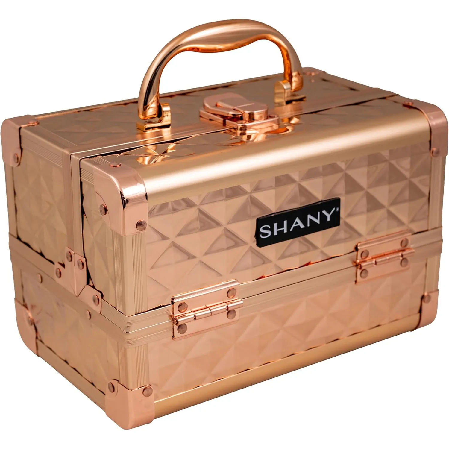 SHANY Chic Makeup Train Case Cosmetic Box Portable Makeup Case Cosmetics Beauty Organizer Jewelry storage with Locks, Multi trays Makeup Storage Box with Makeup Mirror - Rose Gold