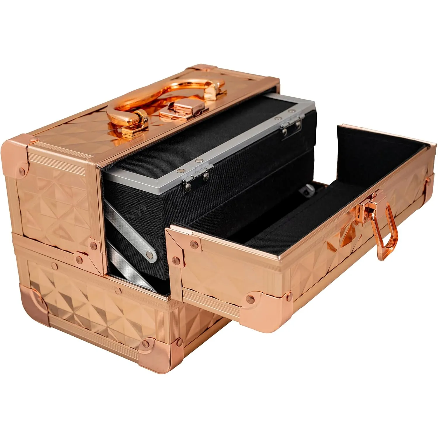 SHANY Chic Makeup Train Case Cosmetic Box Portable Makeup Case Cosmetics Beauty Organizer Jewelry storage with Locks, Multi trays Makeup Storage Box with Makeup Mirror - Rose Gold