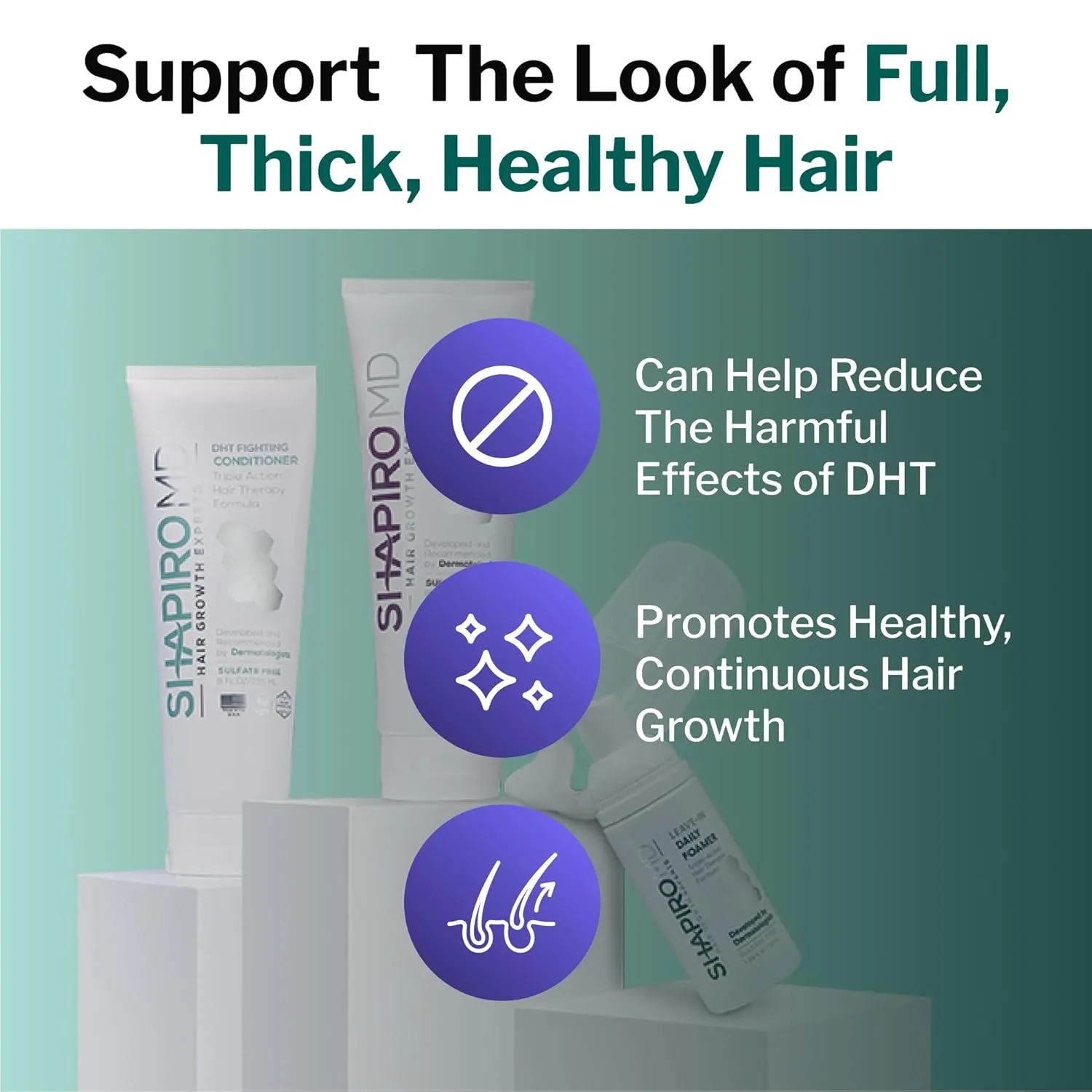 Shapiro MD Hair Growth Experts Natural Hair Kit for Thicker, Fuller, Healthier Looking Hair - Including Shampoo, Conditioner and Leave-In Daily Foam (4 Month)