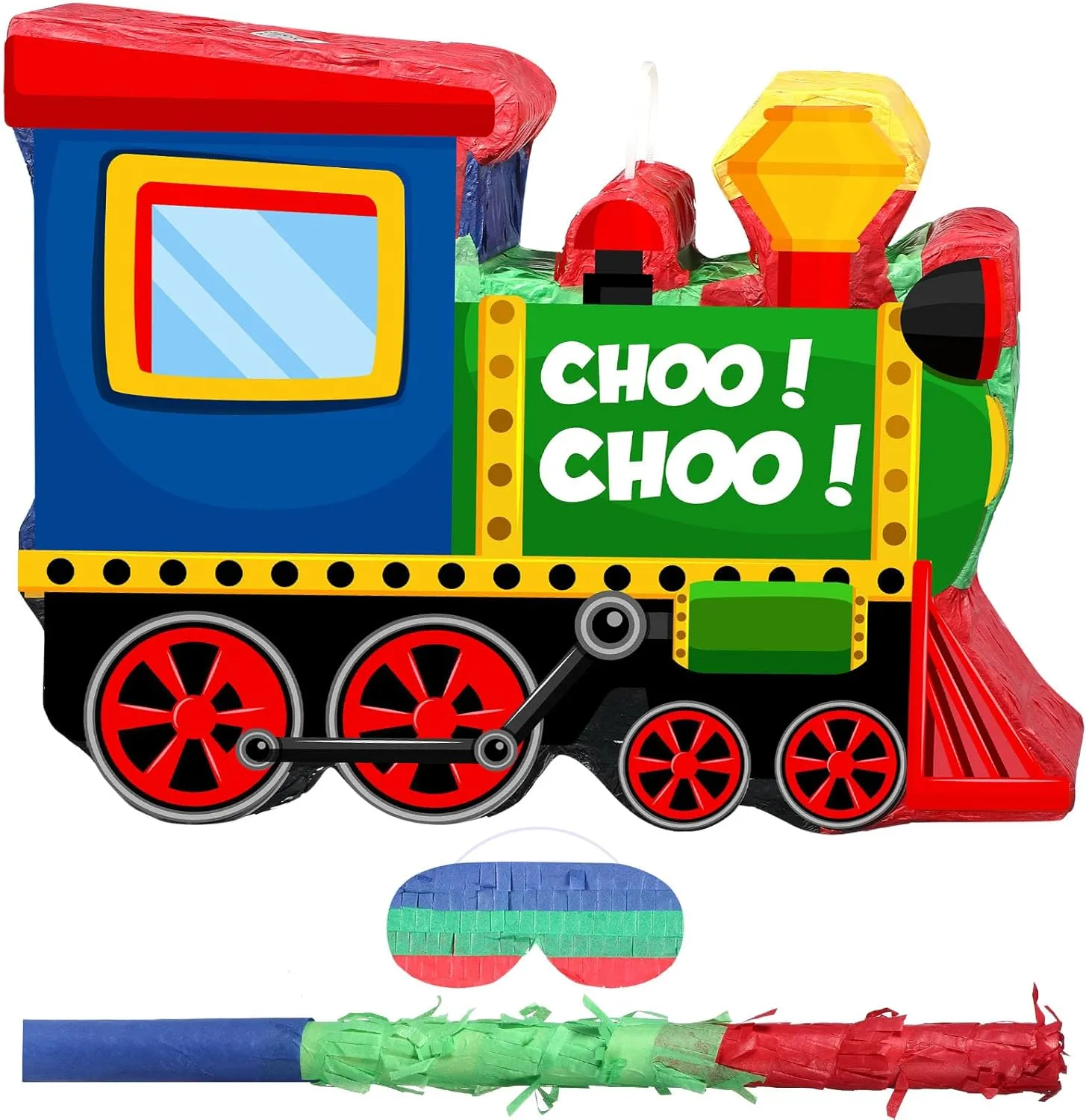 Shappy 3D Train Piñata Red Motorcycle Piñata Small Race Car Birthday Decor with Blindfold Stick Confetti Railroad Bike Car Party Decorations for Racing Theme Birthday Favors Supplies(Train)