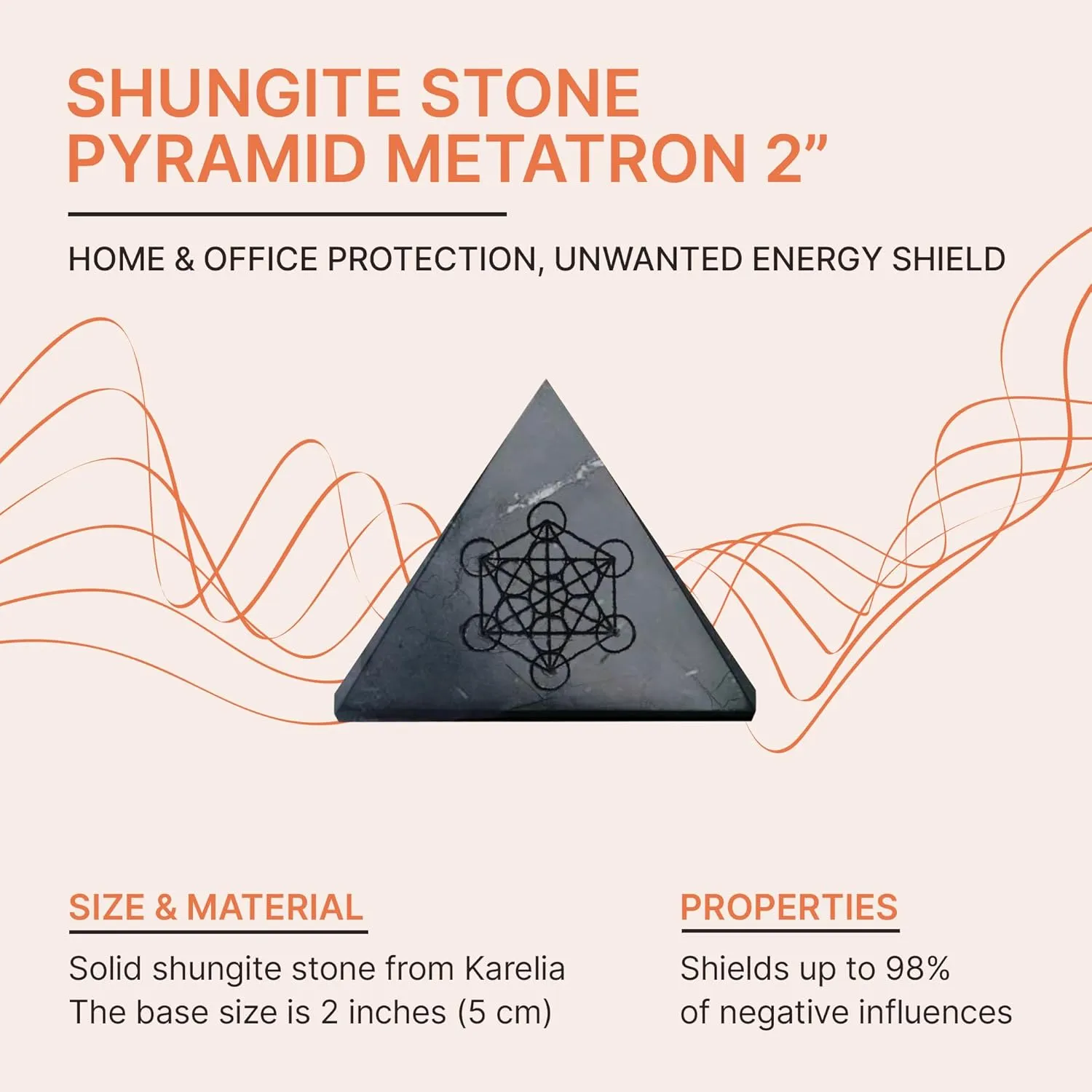 Shungite Protection Pyramid 2" with Metatron Engraved Sacred Symbol | Authentic Shungite Stones Protection Polished Pyramid 2 inches (5 cm) | Black Stone Crystal Pyramid for Meditation PPG01
