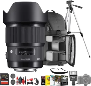 Sigma 20mm f/1.4 DG HSM Art Lens (412965) for Sony E Mount Bundle Perfect for Professional Portraits Weddings Indoor/Outdoor Adventure Wildlife Travel & Vacation use Plus Accessories