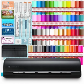 Silhouette Cameo 5 Black 12in Vinyl Cutter Bundle with Advanced Blade Pack, Roll Feeder, 64 Premium 651 Vinyl Sheets, Silhouette Software, Tools, Guides, Classes, Deisgns, and More