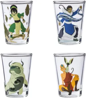Silver Buffalo Avatar the Last Airbender Featuring Aang, Katara, Toph, Appa, and Momo 4 Pack Mini Glasses, 1.5 Ounces