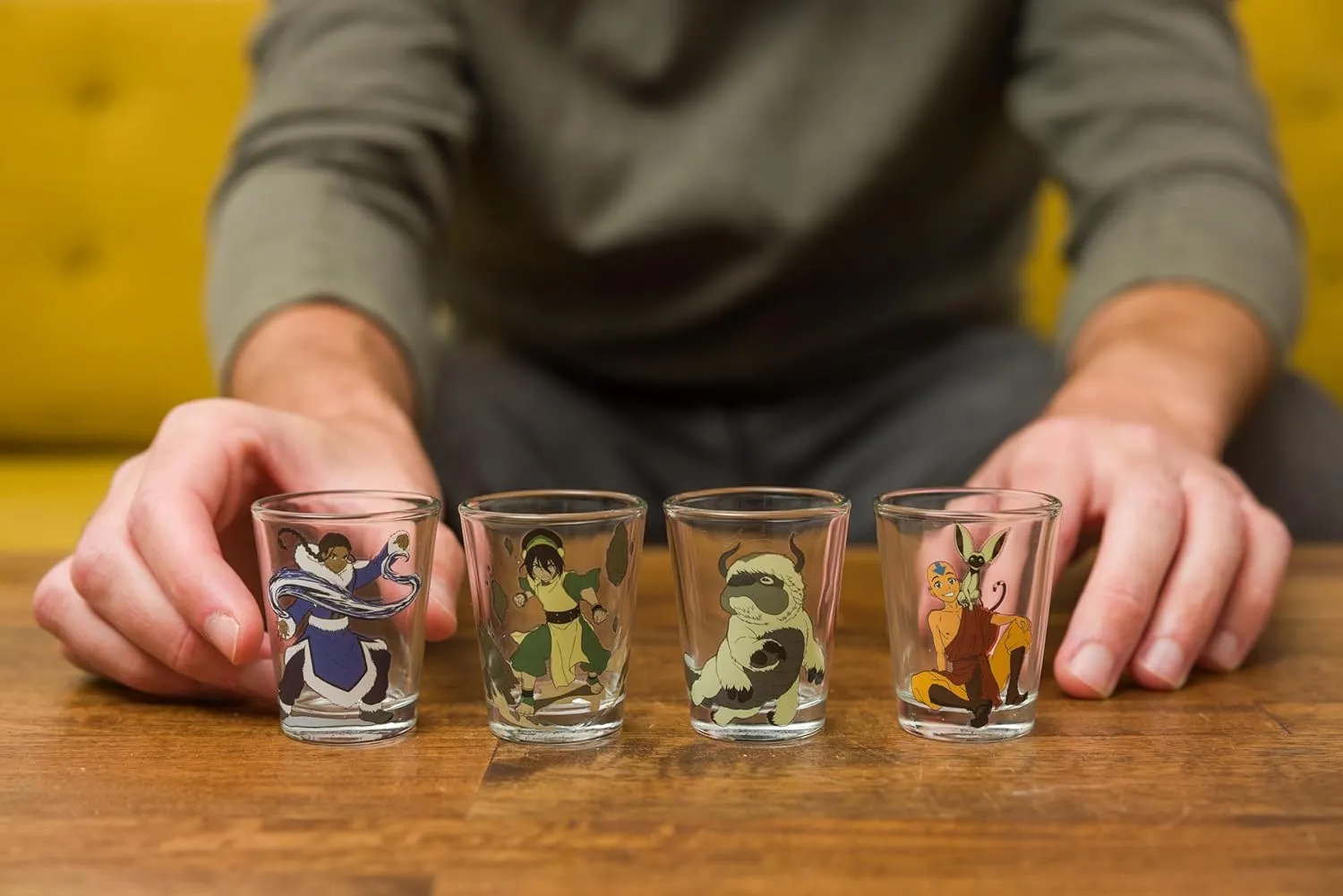 Silver Buffalo Avatar the Last Airbender Featuring Aang, Katara, Toph, Appa, and Momo 4 Pack Mini Glasses, 1.5 Ounces