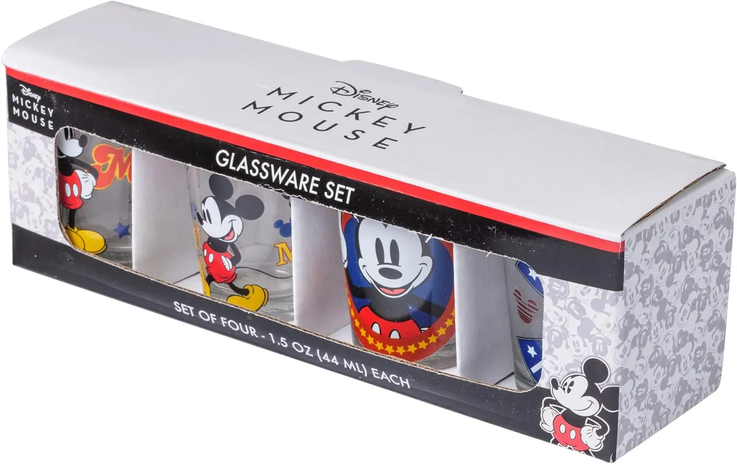 Silver Buffalo Disney Classic Mickey Mouse 4 Pack Mini Glasses, 1.5 Ounces