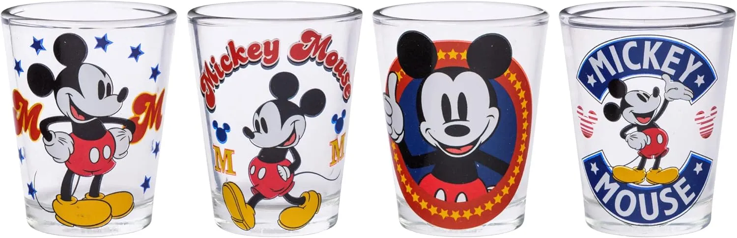 Silver Buffalo Disney Classic Mickey Mouse 4 Pack Mini Glasses, 1.5 Ounces