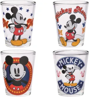 Silver Buffalo Disney Classic Mickey Mouse 4 Pack Mini Glasses, 1.5 Ounces