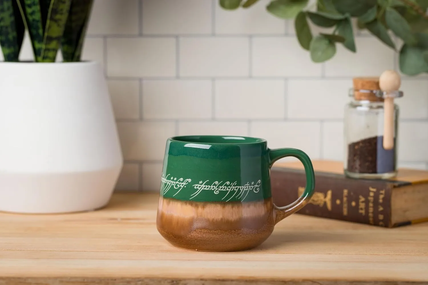 Silver Buffalo Lord of The Rings Elven Text High Gloss Reactive Glaze Tapered Pottery Mug,18 Ounces