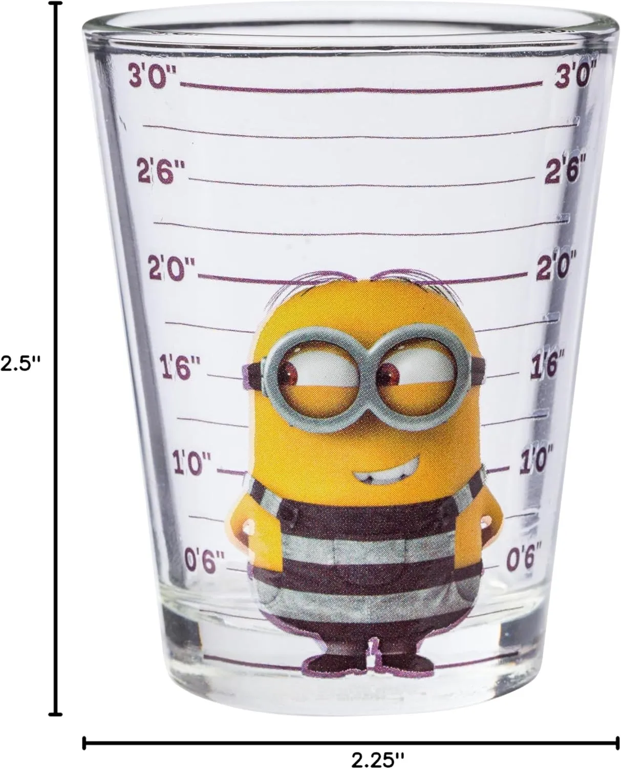 Silver Buffalo Minions Despicable Me Mug Shot Featuring Bob, Stuart, Tim, and Dave 4 Pack Mini Glass Set, 1.5 Ounces