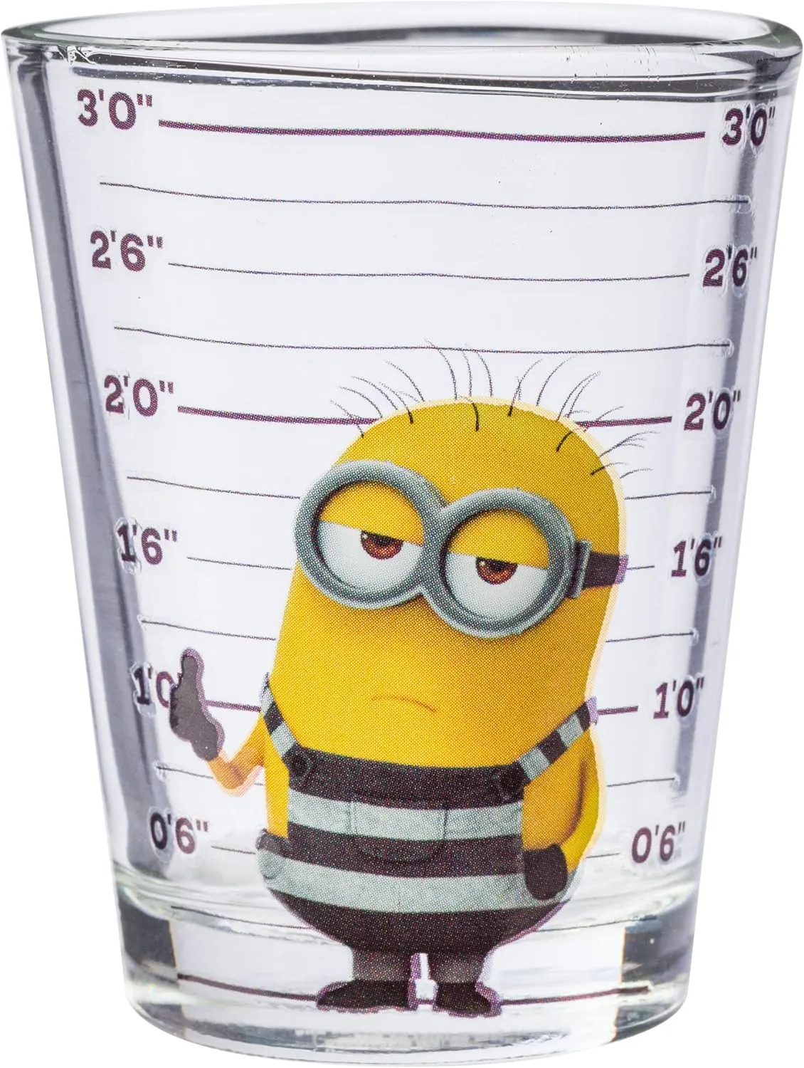 Silver Buffalo Minions Despicable Me Mug Shot Featuring Bob, Stuart, Tim, and Dave 4 Pack Mini Glass Set, 1.5 Ounces