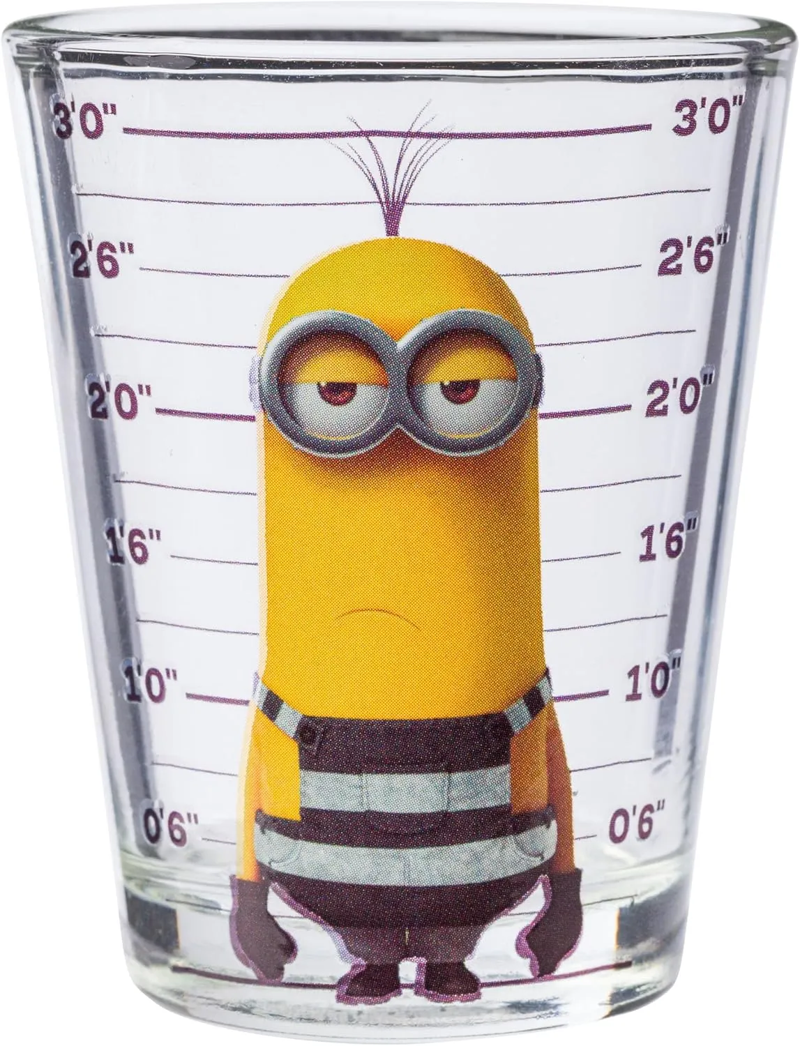Silver Buffalo Minions Despicable Me Mug Shot Featuring Bob, Stuart, Tim, and Dave 4 Pack Mini Glass Set, 1.5 Ounces