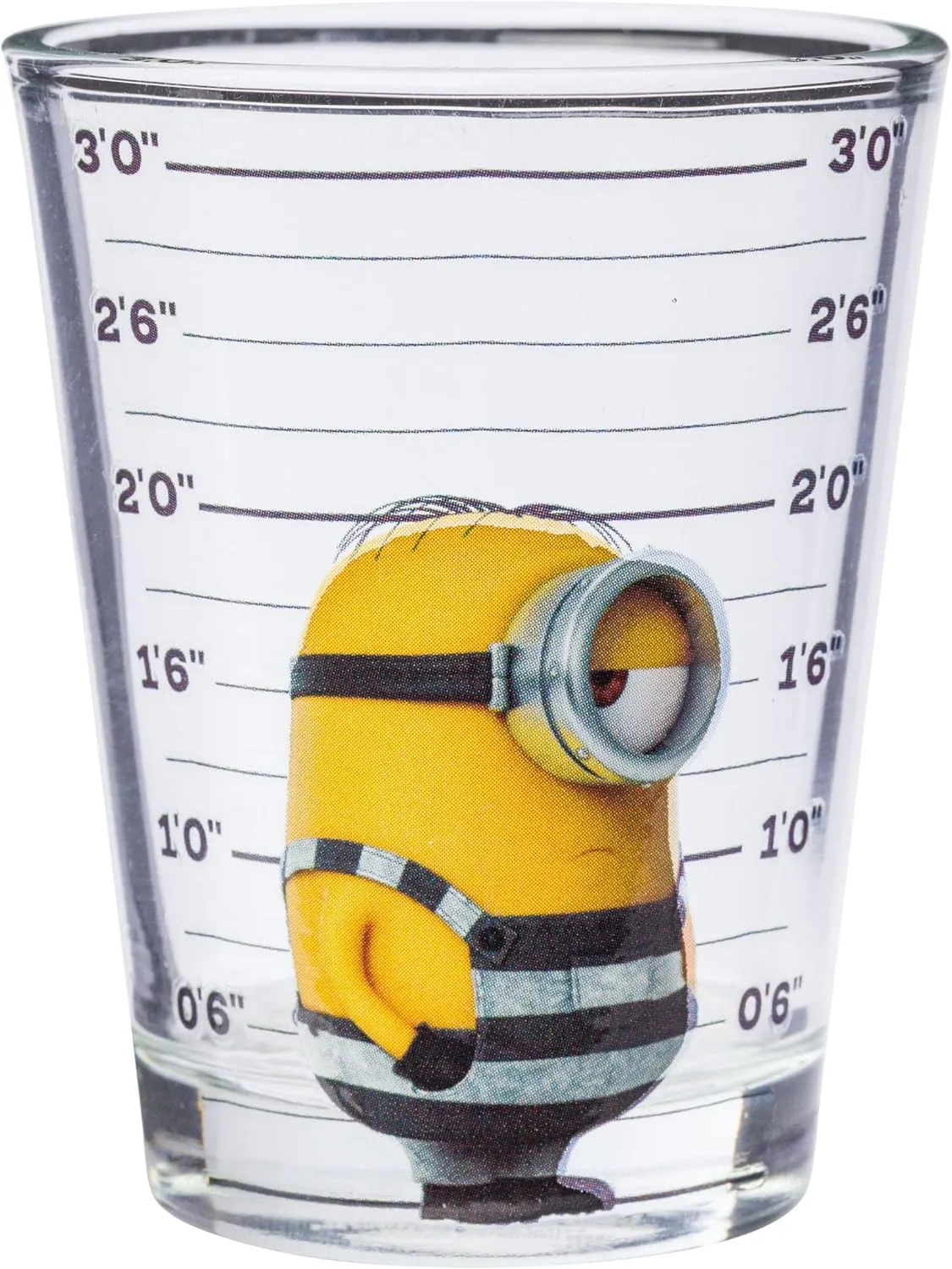 Silver Buffalo Minions Despicable Me Mug Shot Featuring Bob, Stuart, Tim, and Dave 4 Pack Mini Glass Set, 1.5 Ounces