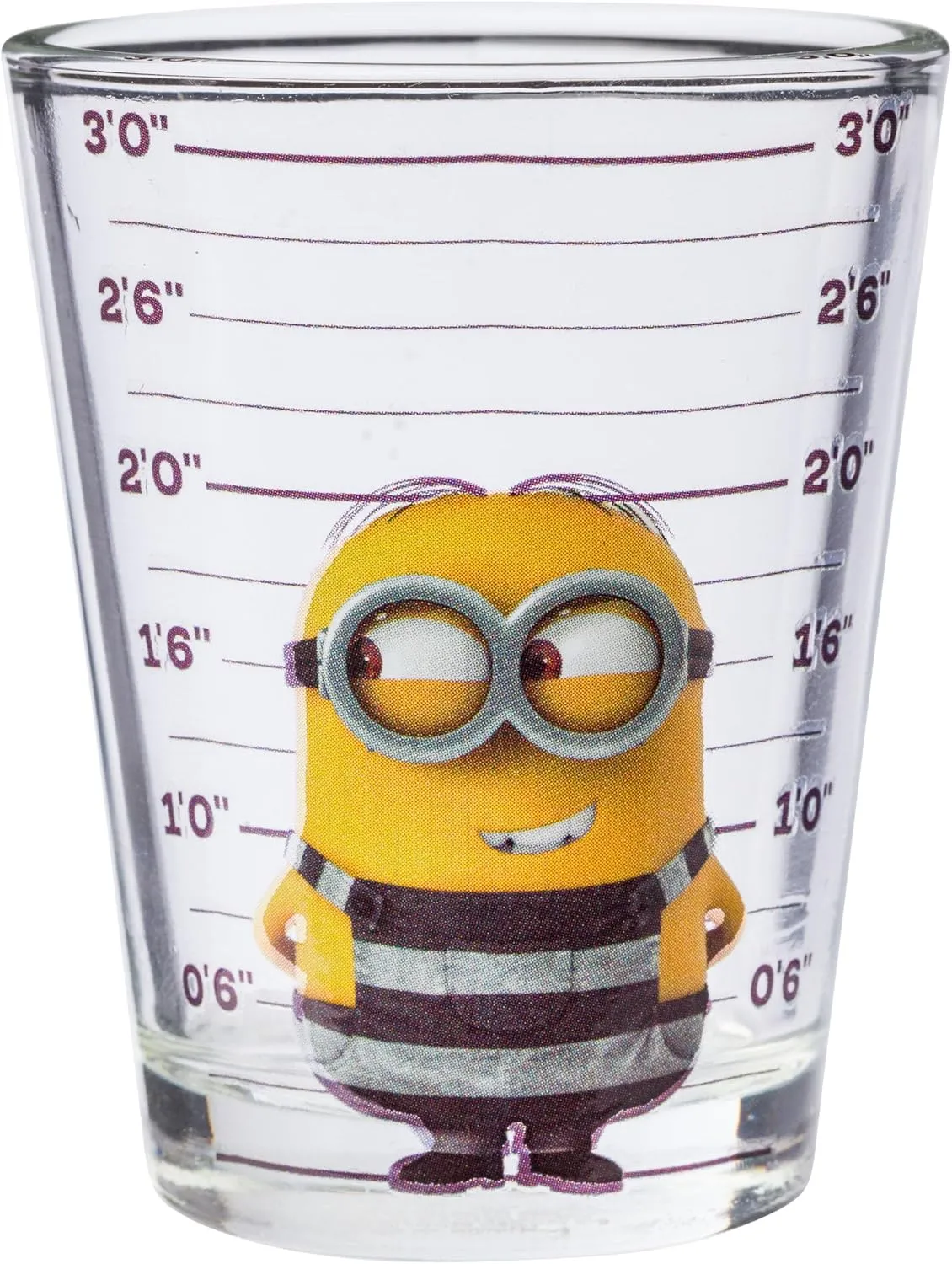 Silver Buffalo Minions Despicable Me Mug Shot Featuring Bob, Stuart, Tim, and Dave 4 Pack Mini Glass Set, 1.5 Ounces