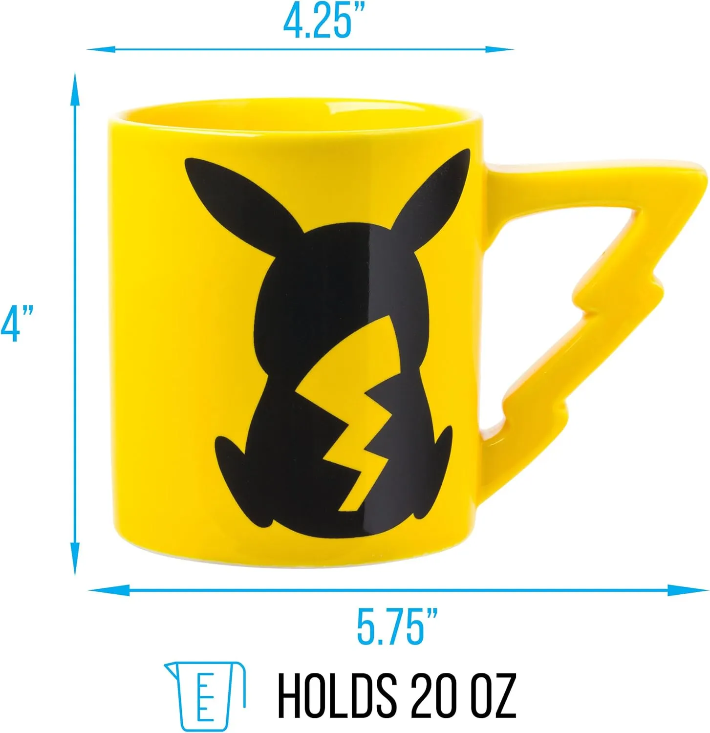Silver Buffalo Pokémon Pikachu with Lightening Bolt Sculpted Handle Ceramic Mug, 20-Ounces