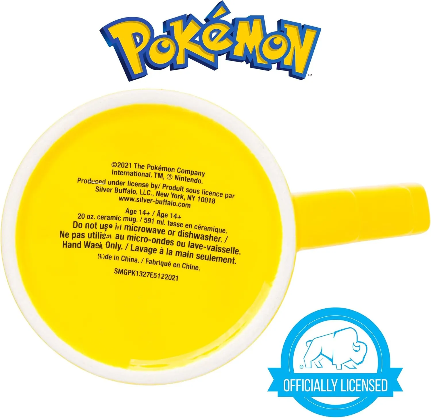Silver Buffalo Pokémon Pikachu with Lightening Bolt Sculpted Handle Ceramic Mug, 20-Ounces