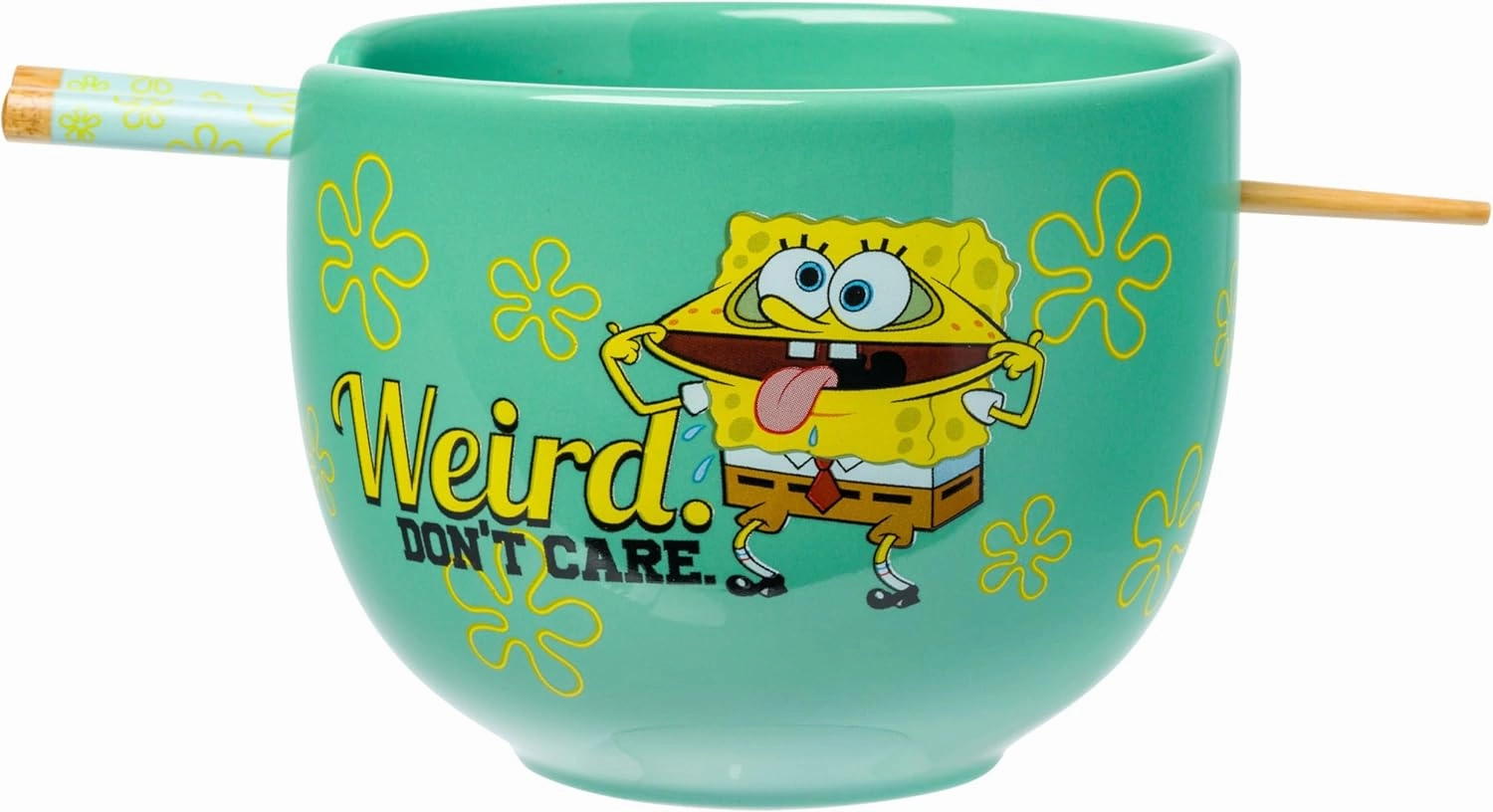 Silver Buffalo SpongeBob Weird Don't Care 20oz Ceramic Ramen Bowl with Chopsticks
