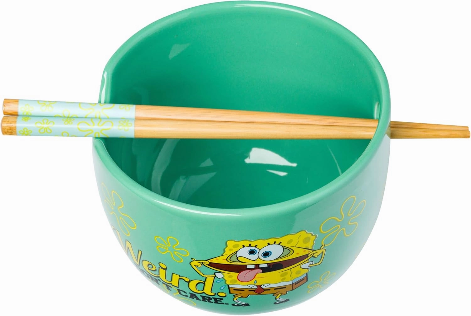 Silver Buffalo SpongeBob Weird Don't Care 20oz Ceramic Ramen Bowl with Chopsticks