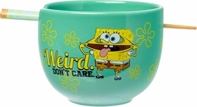 Silver Buffalo SpongeBob Weird Don't Care 20oz Ceramic Ramen Bowl with Chopsticks