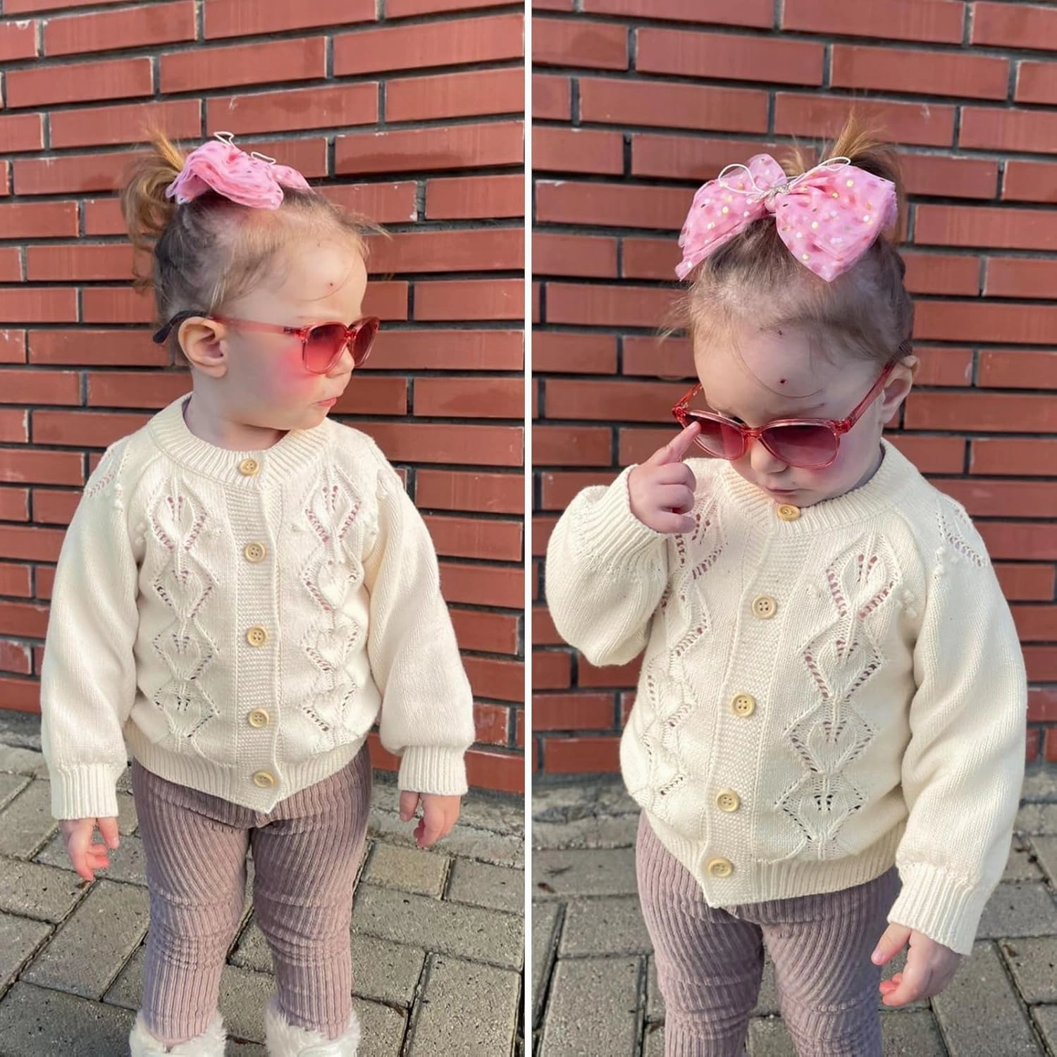 Simplee kids Baby Girl Knit Cardigan Sweater Cream Cotton Autumn Coat