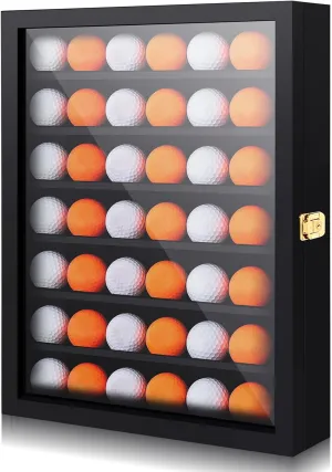 Sintuff 49 Golf Ball Display Case Solid Wood Golf Ball Holder Rack Gift Black Display Rack Cabinet Wall Mount Shadow Box for Enthusiast Collectibles with Lockable Acrylic Door