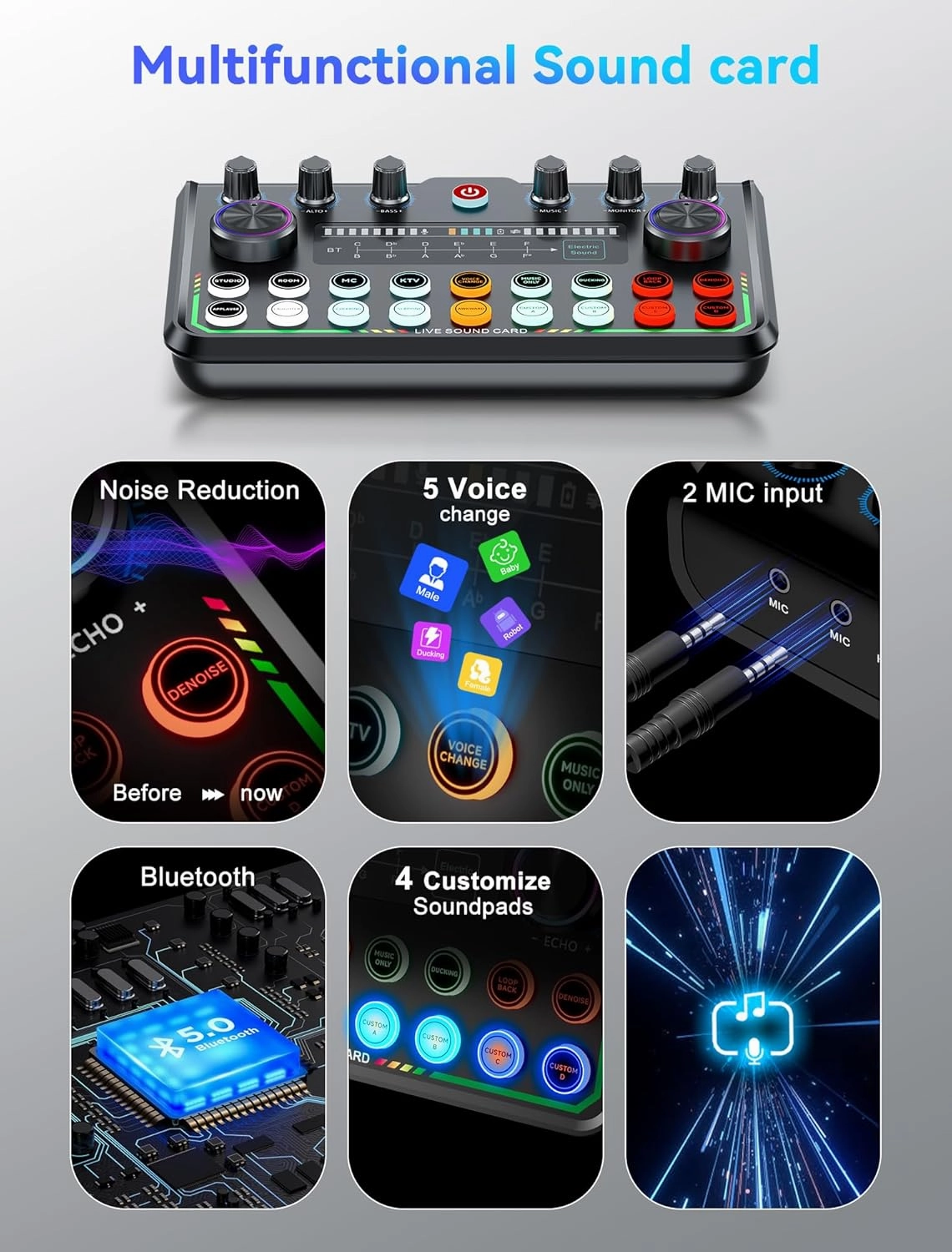 SINWE USB Audio Interface for Smartphone & PC: Plug-and-Play Live Sound Card with DJ Mixer, Voice Changer & Customized sound effects. Ideal for Recording Music, Home Studio, Podcasts & Streaming