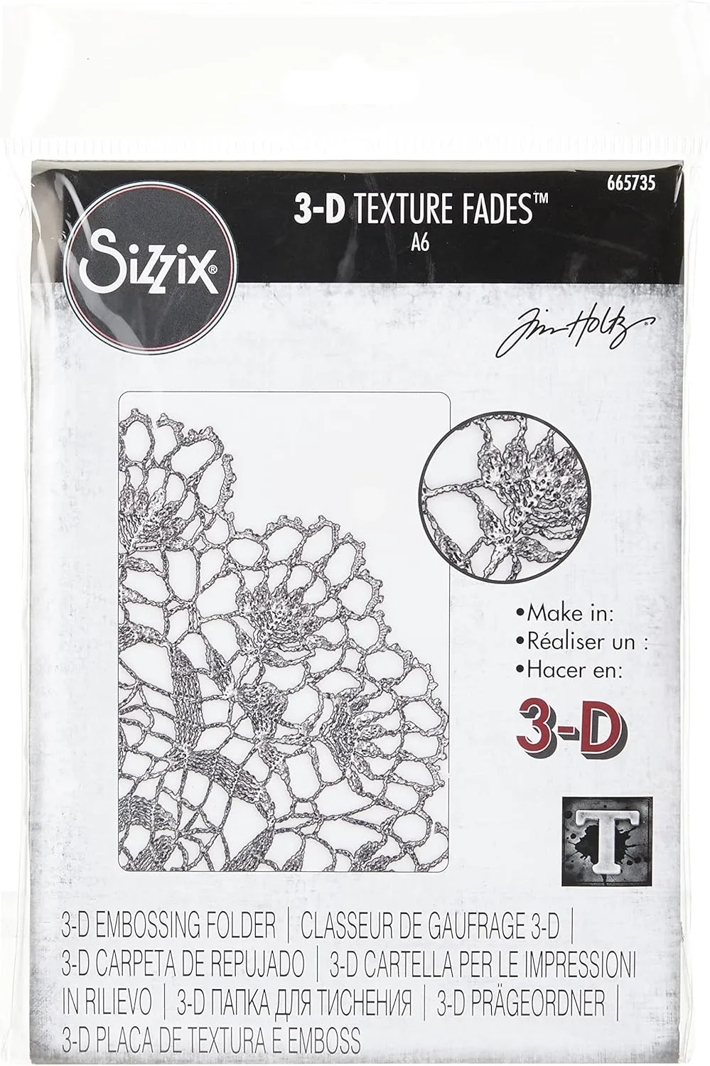 Sizzix 3-D Texture Fades Embossing Folder Doily by Tim Holtz, 665735, Multicolor