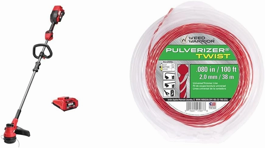 SKIL 40V 15'' String Trimmer Kit with 2.5Ah Battery, Auto Charger and Weed Warrior 0.080" Diameter x 100' Trimmer Line