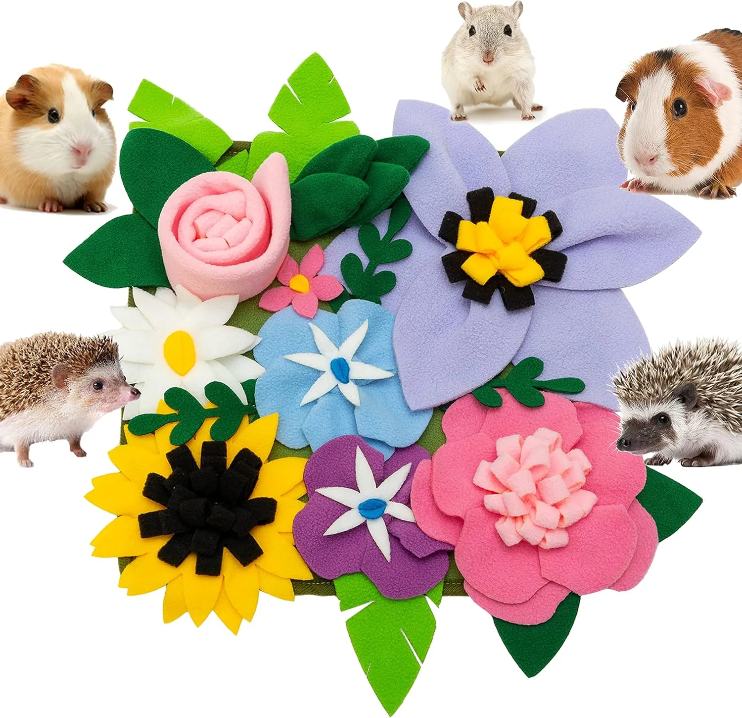 Small Animal Foraging Mat for Rabbit Hedgehog Guinea Pig Rat Chinchillas Bunny - Interactive Cute Flower Funny Feeder Toy Feeding Mat Bedding Cage Accessories